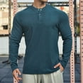 thumbnail image 2 of SSAAVKUY Savings Men's Knit Henley Shirts Dress Long Sleeve Sweater Casual Velvet Tops Collarless Quarter Button Pullover Green XXL, 2 of 3