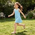 thumbnail image 5 of FRSASU Girl's Sleeveless Summer Tank Dress Crew Neck Casual Solid Color Beach Vacation Sundress Blue-A, 5 of 7