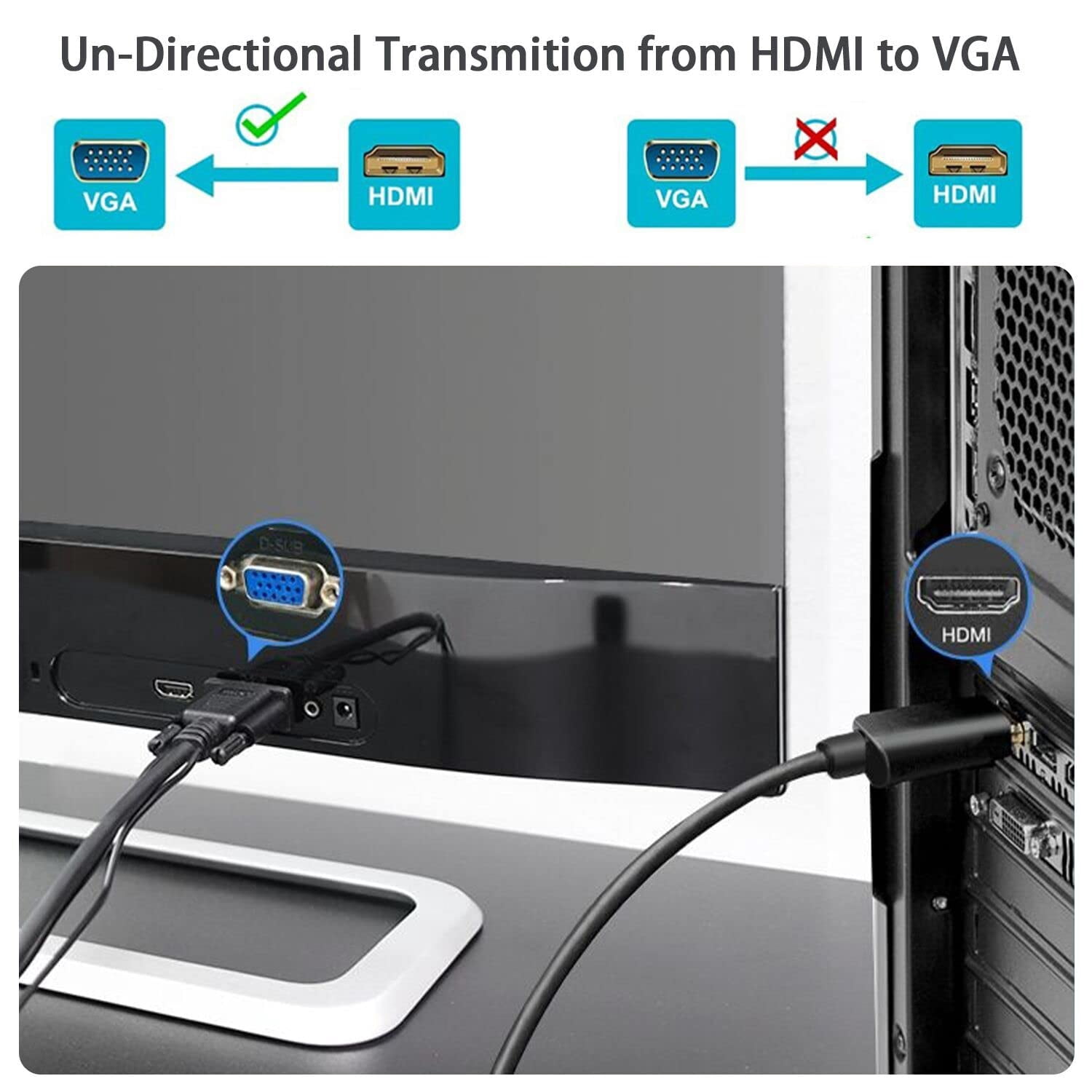 （ 5 Pack）KSRplayer 6' HDMI Male to VGA Male Cable