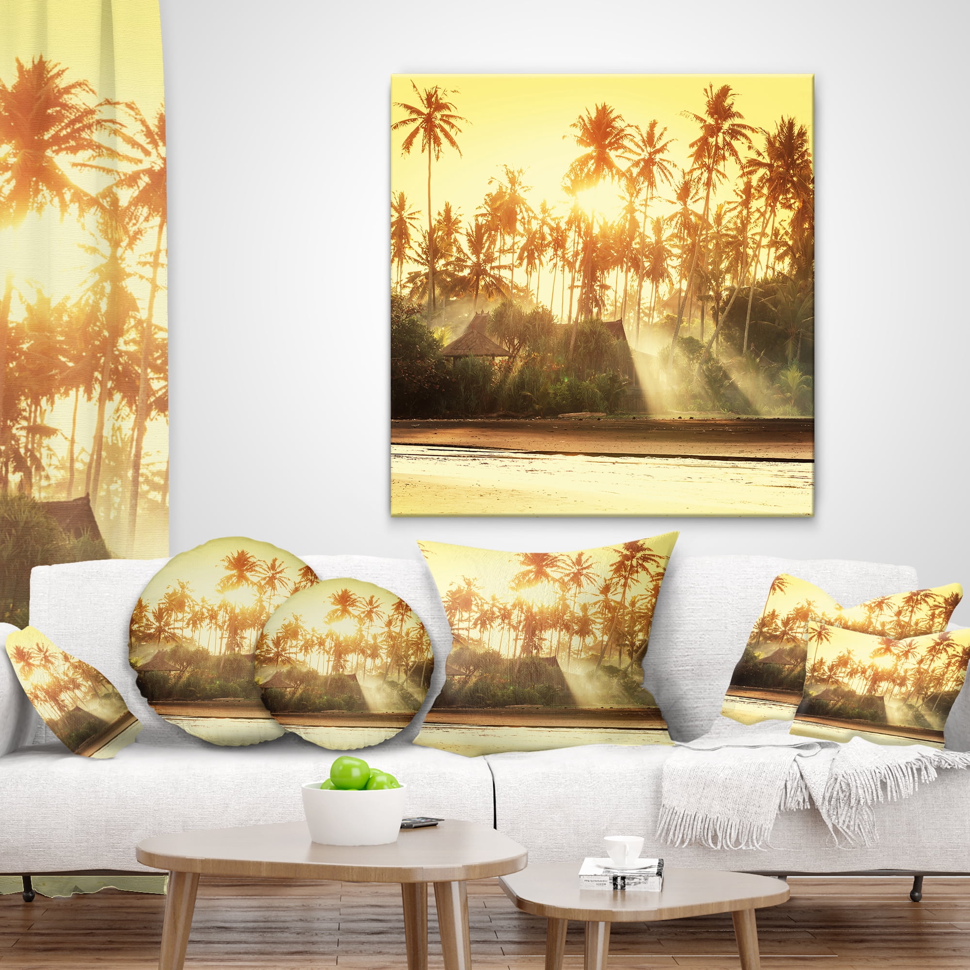 Designart Bamboo Huts on Tropical Island - Landscape Printed Throw Pillow - 12x20