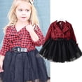 thumbnail image 3 of Filles Tout-Petits Robe à Manches Longues Plaids Imprimé Dentelle Tulle Fête Robe Princesse Vacances Robe, 3 of 7