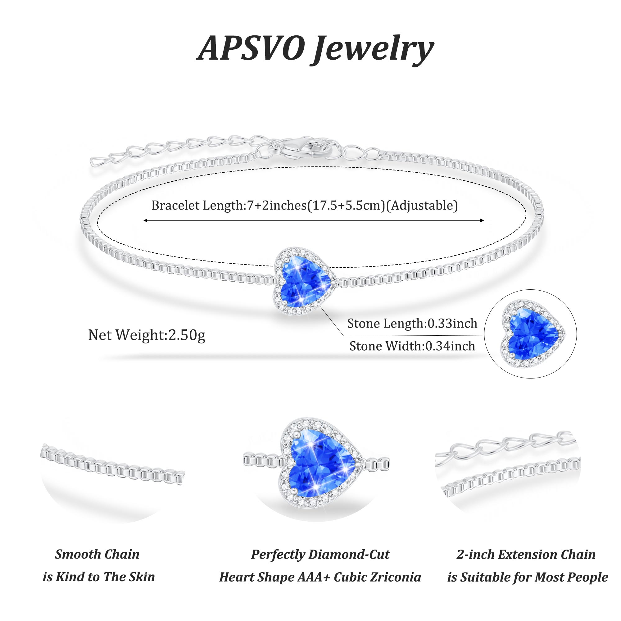 APSVO 925 Silver Plated Heart Bracelet with April Birthstone photo 4