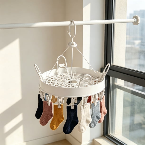 Sock Drying Rack And Household Multi-functional Hanger And Balcony Windproof And Thickened Drying Rack With Multiple Clips