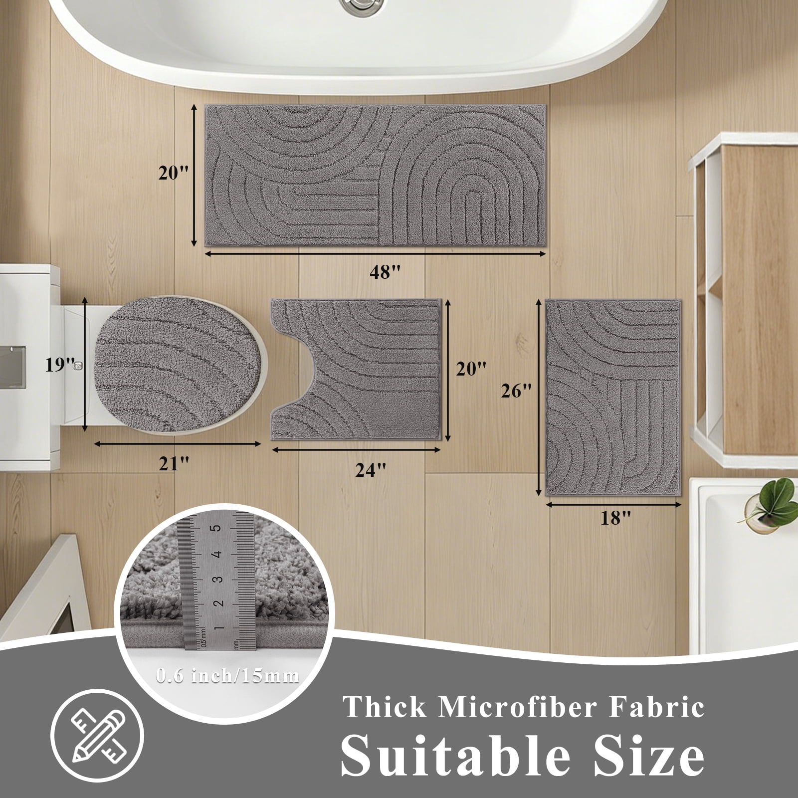 Ileading Bathroom Rugs Sets 4 Piece with Toilet Lid Cover, Non Slip Bathroom Mats Extra Soft Bath Rugs Absorbent Shaggy Rugs Perfect Plush Mats