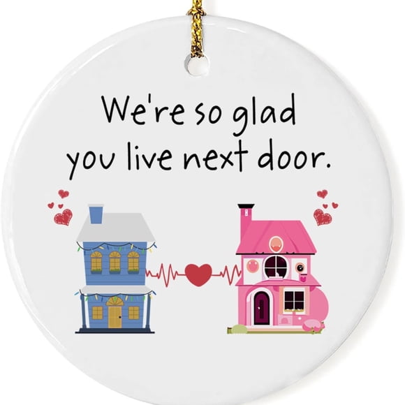 2pcs Circular Ceramic Gift Pendant Craft Hanging Decoration Family Keepsake Round White Porcelain(next door)