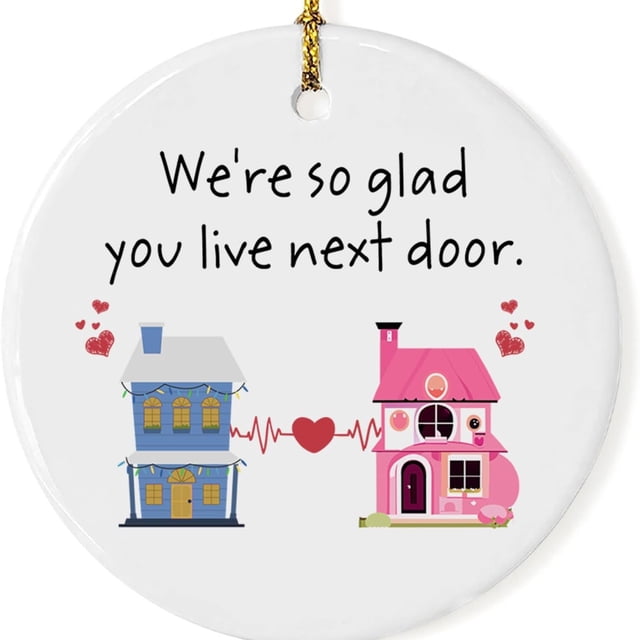 2pcs Circular Ceramic Gift Pendant Craft Hanging Decoration Family Keepsake Round White Porcelain(next door)