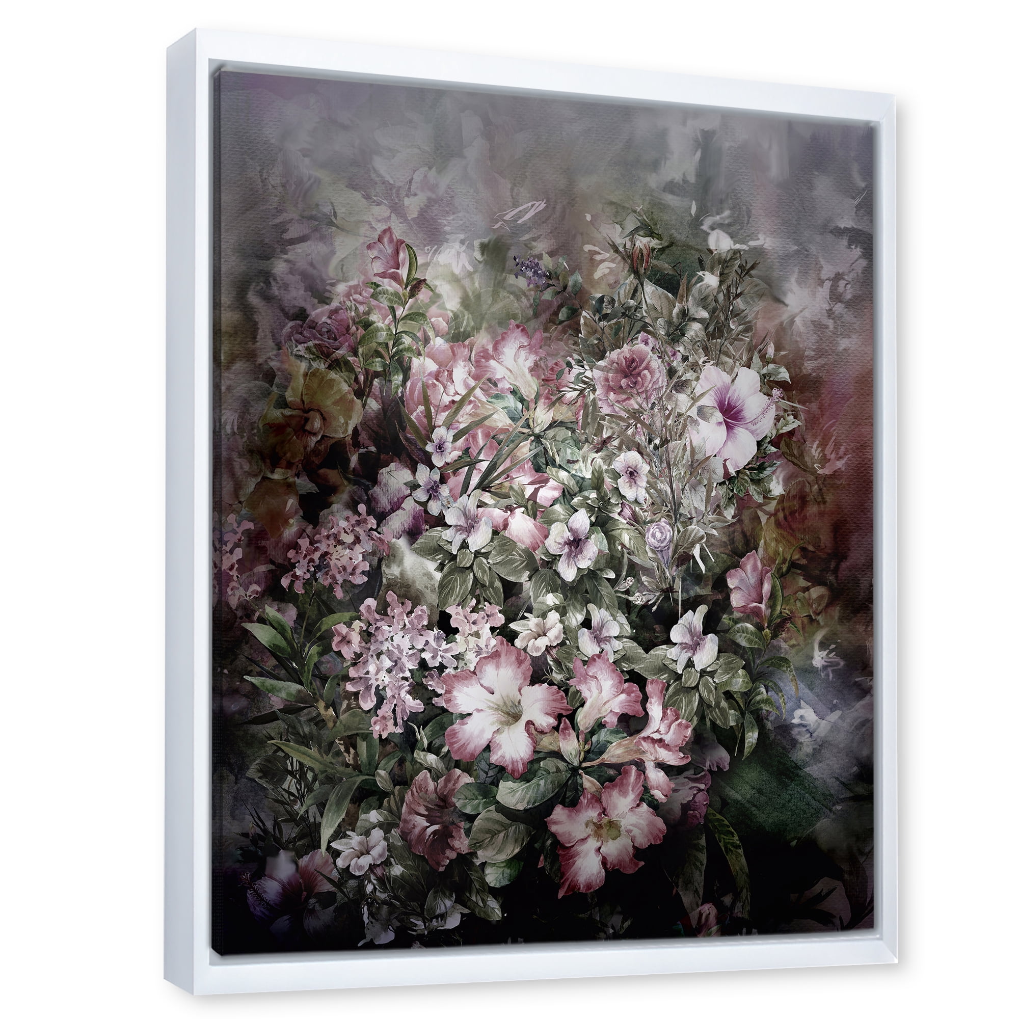 Designart 'Drawing of Flowers Retro IV' Vintage Framed Canvas Wall Art Print