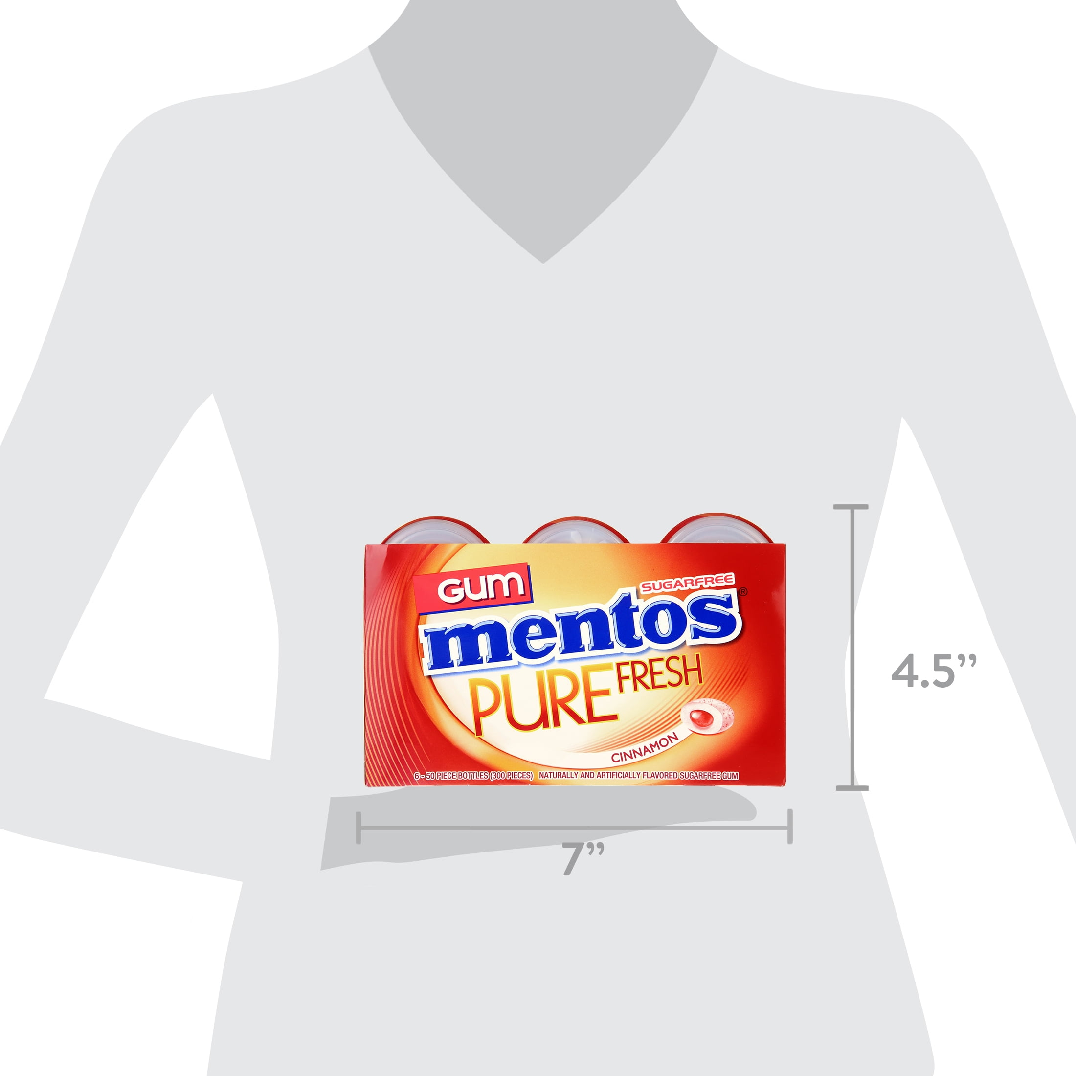 Mentos Pure Fresh Sugar-Free Chewing Gum, Cinnamon, 50 Regular Size Pieces (6 Pack, 300 Total Pieces)