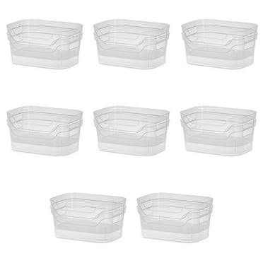 Sterilite Set (2) Small Open Bins, Clear Plastic, Easy Access Bin with Scoop Front, 8 Count