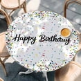 thumbnail image 2 of White Birthday Round Tablecloth, Fitted Table Cover with Elastic for 36"-44" Round Tables, Colorful Confetti Ribbons Polka Dots Classroom Table Cloth Outdoor Dinning Party Waterproof Tablecloths, 2 of 7