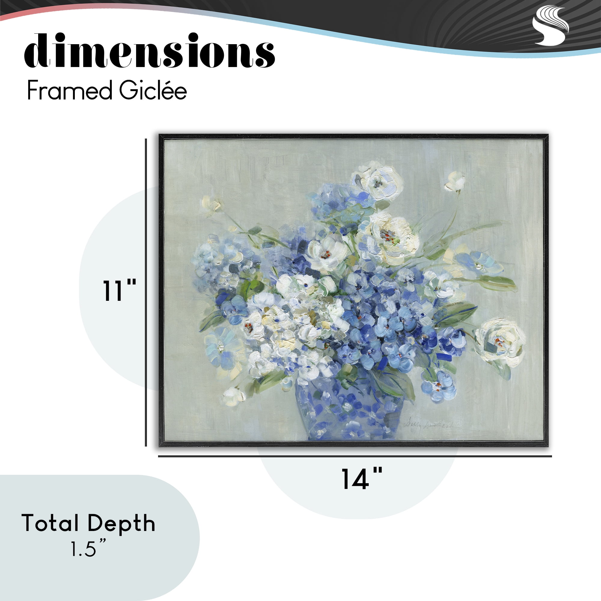 Stupell Industries Serene Blue And White Bouquet Black Framed Giclee Art, design by Sally Swatland