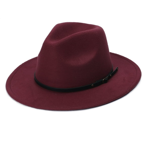 XZNGL Womens Fashion Classic Wide-Brim Floppy Panama Hat Belt Buckle Wool Fedora Hat