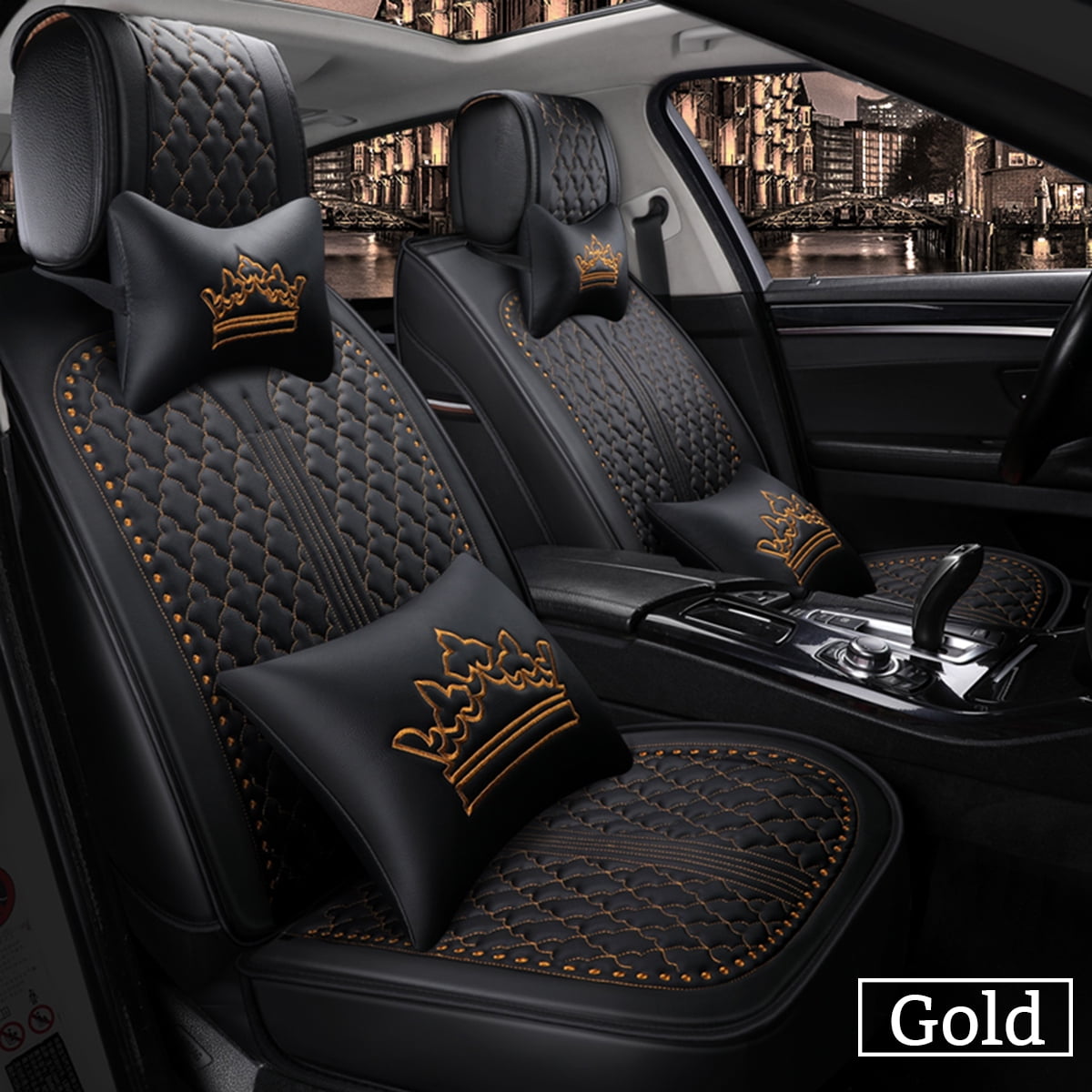 Leader Accessories Auto 2 Leather Black Seat Covers Universal Fit Cars SUV Trucks Front Seats Low Back with Airbag 