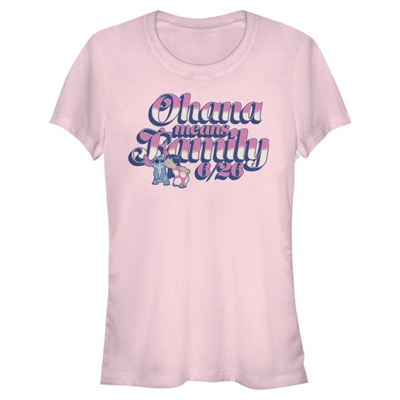 Juniors Lilo & Stitch Pink and White Ohana Kiss T Shirt