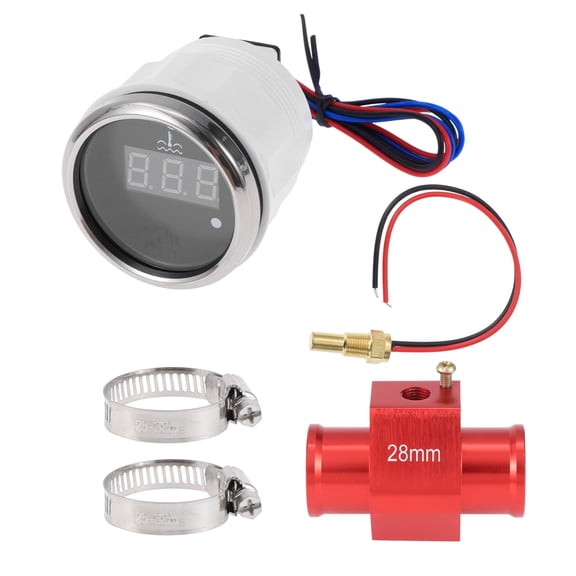 Unique Bargains 1.10" Universal Digital Water Temperature Gauge Kit with Red Joint Pipe Radiator Sensor Adaptor 100-300F - DC 12V Automotive LED Display