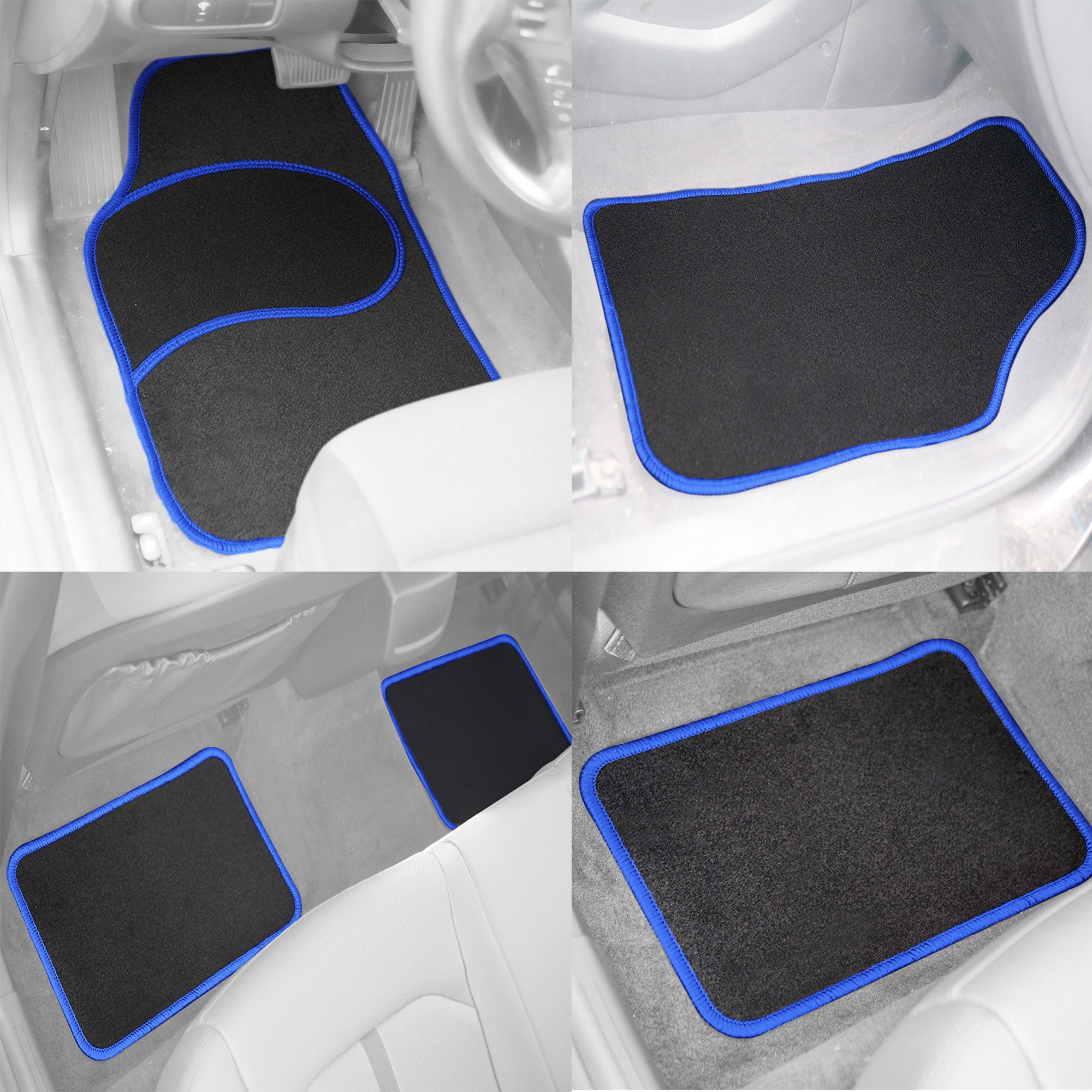 Universal Carpet Floor Mats with Colorful Stitching (Full Set for Cars