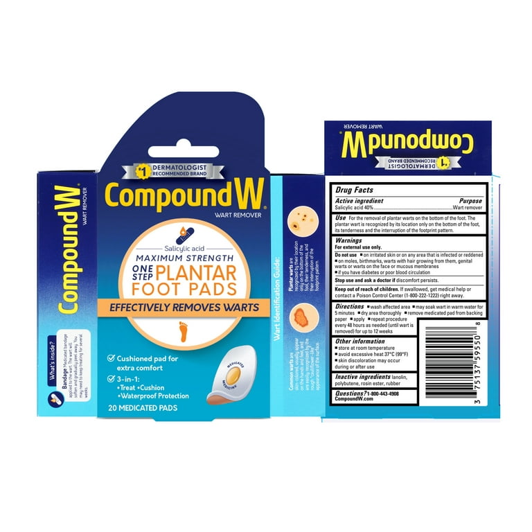 Compound W Maximum Strength One Step Plantar Wart Remover Foot Pads, 20  Count 