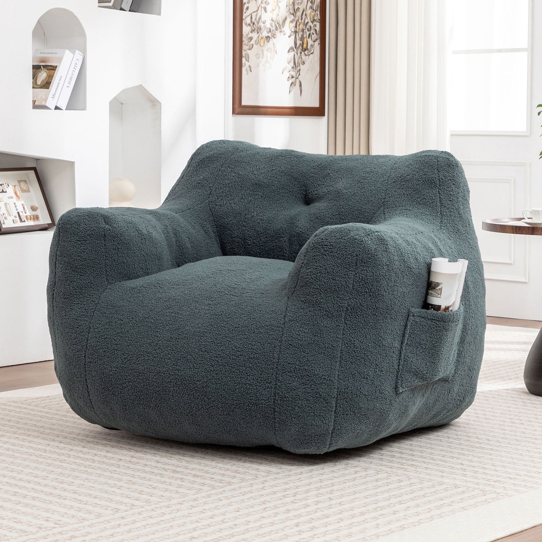 S-HOME Plush Bean Bag Chair with Comfy Armrests Perfect for Adults Featuring High-Density Foam for Reading or Lounging