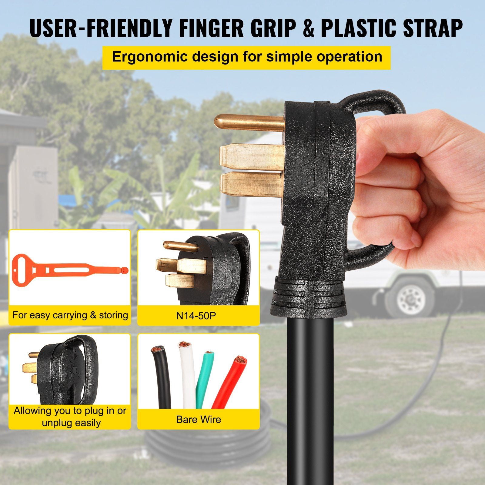 Zaverox 40FT 50A RV Generator Cord, 6/3+8/1 AWG NEMA 14-50P to Bare Wire for Camp Power