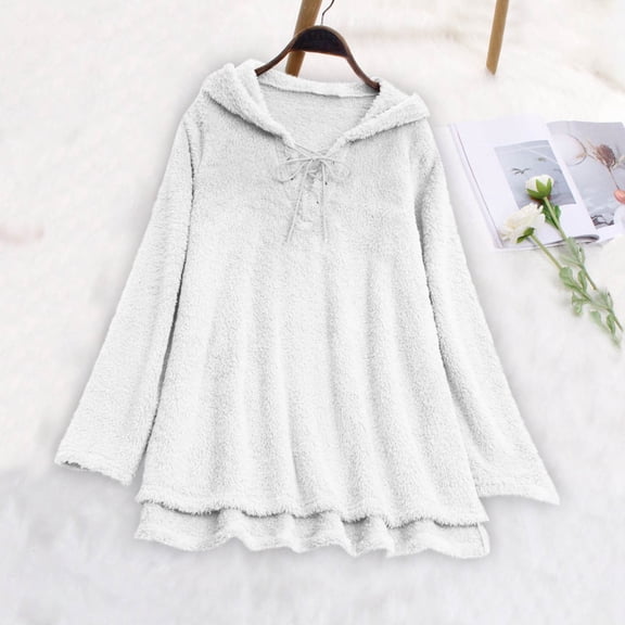 Women's Fuzzy Sweatshirts Sherpa Fleece Hoodie Tops Double Layered Oversized Blouses Pullover Fuzzy Warm Pajama Tops Loungewear