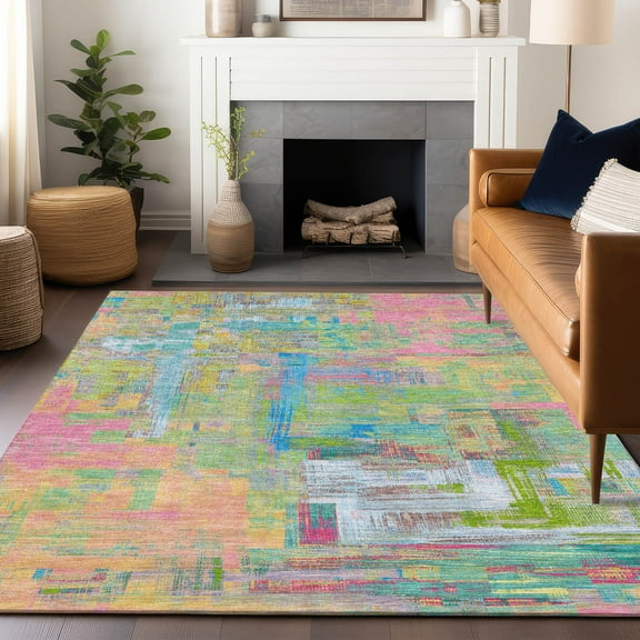 Addison Rugs Chantille Indoor/Outdoor Transitional Blocks Pink Washable Rectangle Rug, 10' x 14'