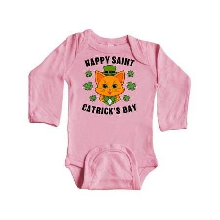 

Inktastic St. Patrick s Day Happy Saint Catrick s Day with Orange Cat Gift Baby Boy or Baby Girl Long Sleeve Bodysuit