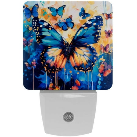 PhooArto Blue Butterfly Flower Plug in LED Night Light Auto Sensor Dusk to Dawn Decorative Night for Bedroom Bathroom Kitchen Hallway Stairs Baby s Room Energy Saving