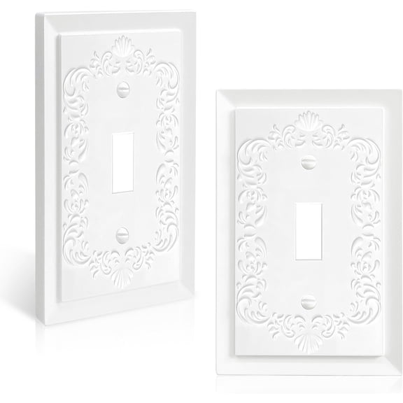2 Pack Light Switch Cover Plate, Toggle Modern Decorative Outlet Covers Wall Plates, Petal Relief Design Classic Style Pure White (Mid-Size Single Toggle)