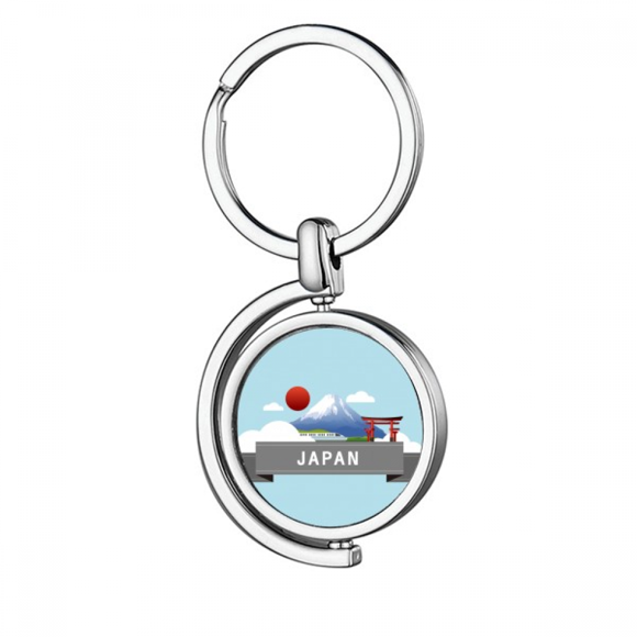 Japan Mount Red Sun Rail Train Temple Rotating Keychain Metal Keyring Holder