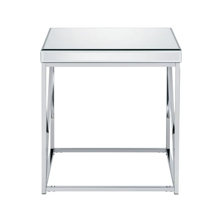 Evelyn Silver Mirrored End Table with Mosaic Metal Accents