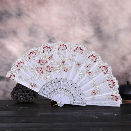 

Medcursor Chinese Style Dance Wedding Party Lace Silk Folding Hand Held Flower Fan