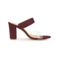 thumbnail image 3 of BLISSFUL STEP Women's Dual Clear Strap Block Heels Mules Slides Sandals Burgundy 9, 3 of 7