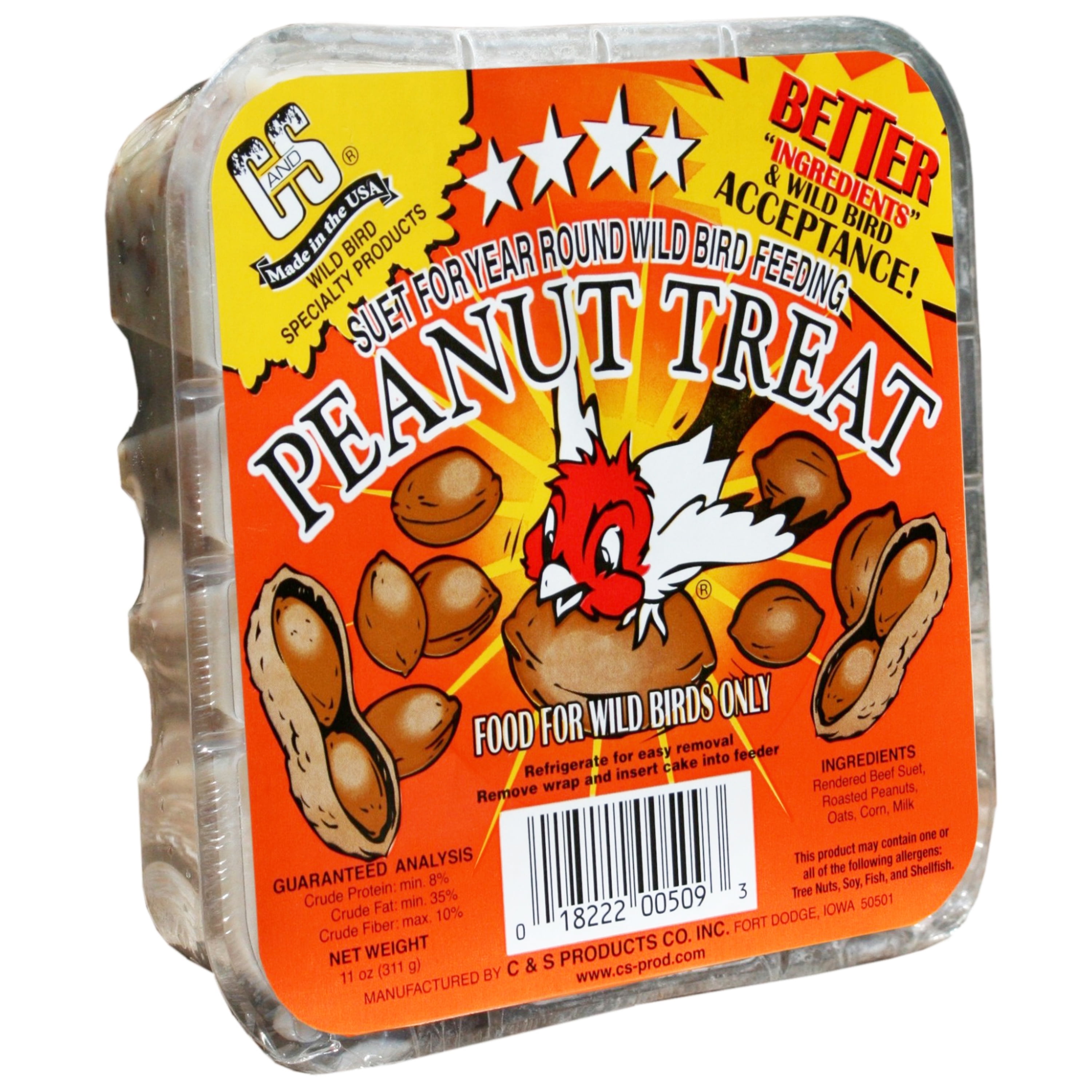 C&S Products Peanut Treat Suet, For Year Round Feeding, 11 oz Cake