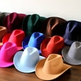 thumbnail image 2 of Women and Men's Cowboy Hat Solid Color Felt Roll Up Brim Cowgirl Hat, 2 of 8