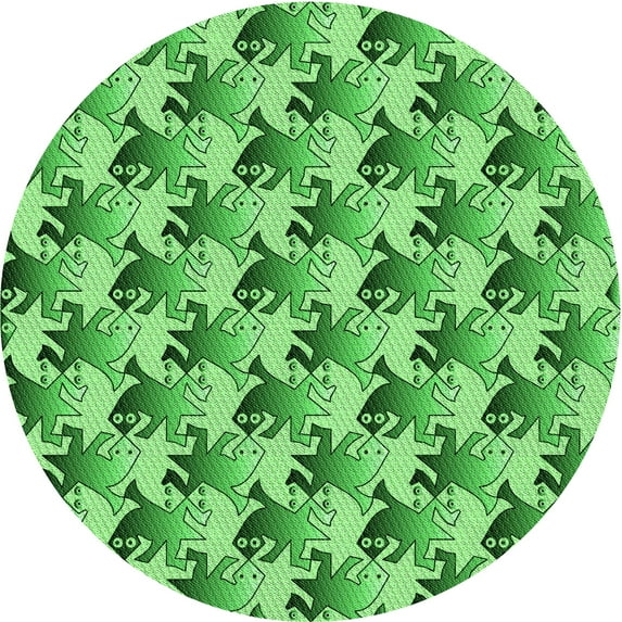 Ahgly Company Machine Washable Indoor Round Transitional Green Area Rugs, 4' Round