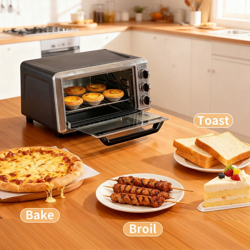 Gianna Toaster Ovens Countertop 19Quart, Bake, Toast, Broiler, Pizza and Warm, 1300W, 30 Min Timer, Fry Basket, Backing Pan and Rack Included, Up to 400°F