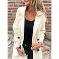 thumbnail image 4 of Women'S Double Breasted Wool Pea Coat Notched Lapel Cable Knit Raglan Sleeve Sweater with Cuff Straps Milky White L, 4 of 9