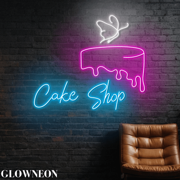 Glowneon Cake Shop Wall Led Decor, Birthday Cake Bakery Neon Lights