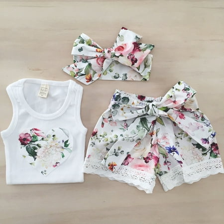 Purple Print Pant Set - XIAXAIXU Kids Baby Toddler Girl Summer Clothes Love Heart Vest Tops + Lace Shorts Pants + Headband Outfits Sunsuit Set