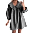 thumbnail image 2 of Vestido de Camisa en Cuadro para las Mujeres 3/4 Manga Puff Muñeca Collar Suelto Mini Vestido, Poliéster Spandex, 2 of 7