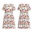 thumbnail image 3 of Bixox Robe d'Été à Manches Courtes pour Femmes Robe Ample Longueur Genou avec Poches-Rose Fleurs, 3 of 7
