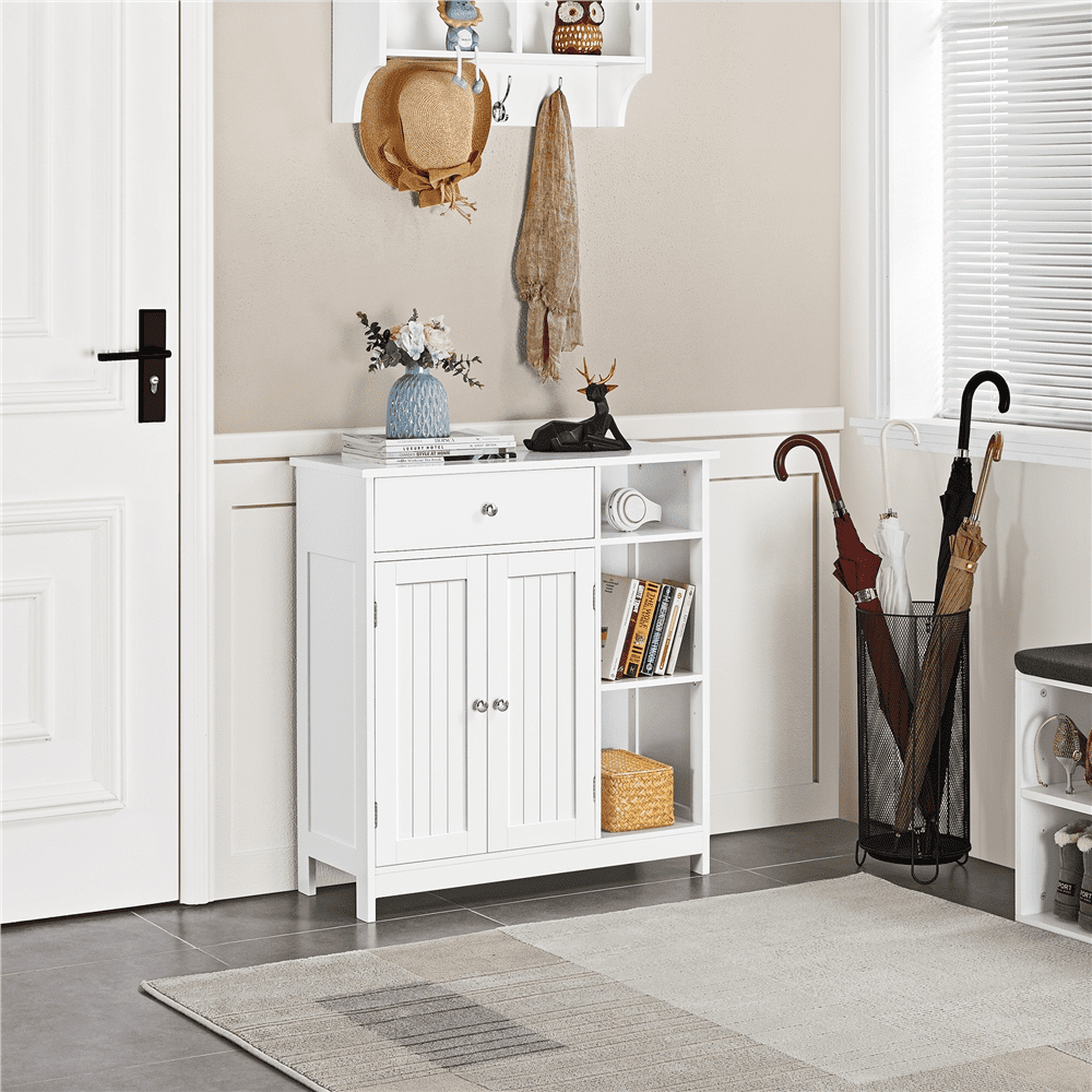 Alden Design Large Wooden Bathroom Floor Cabinet with Drawer for Living Room, White