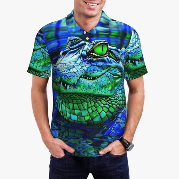 Fotbe Colorful Stained Glass Crocodile Camiseta Polo de Golf para Hombre con Estampado – Camisa Deportiva Transpirable con Cuello Abotonado-XX-Large