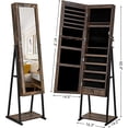 thumbnail image 3 of Industrial Mirror Jewelry Cabinet Armoire,6 LEDs Mirrored Jewelry Storage,Rustic Brown, 3 of 8