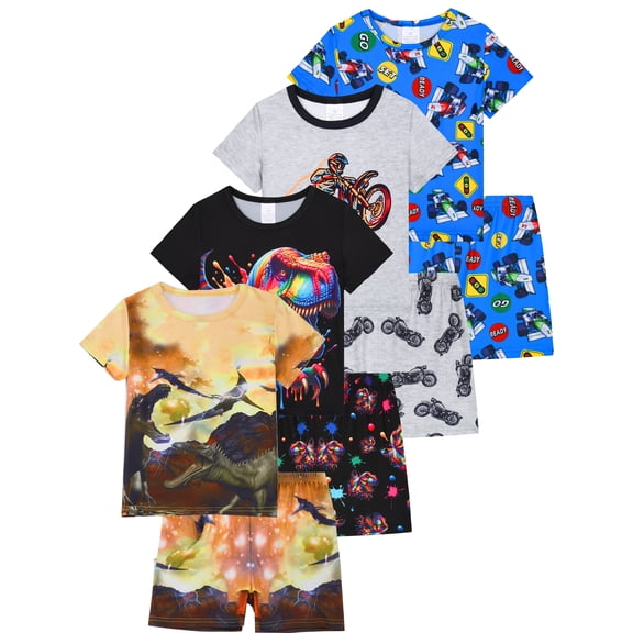 WIBACKER 2-Piece Summer Pajamas for Kids Boys Dinosaur Short Sleeves Tee and Shorts Toddler Cool PJs Set Size 3-12Y