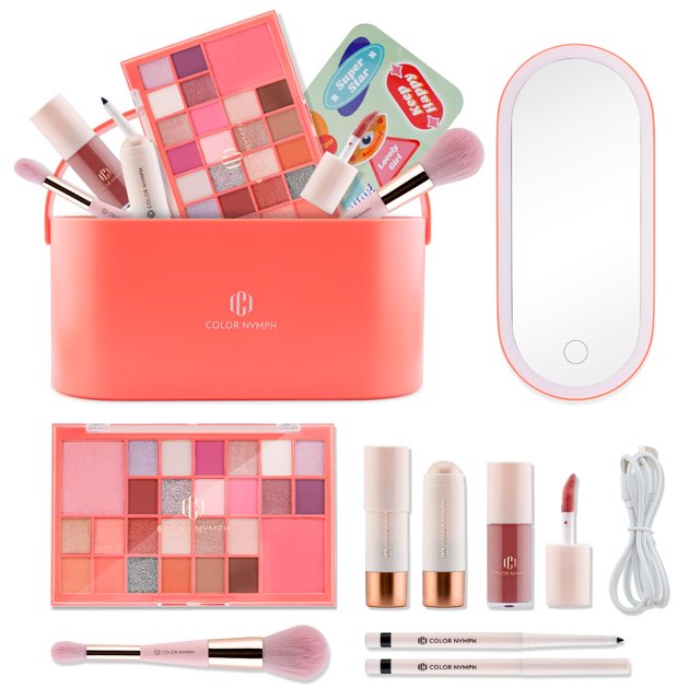 Set de maquillaje Color Nymph Kids con espejo LED, paleta de 26 colores