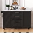 thumbnail image 5 of Harper & Bright Designs Kitchen Island with Storage Tilt Trash Can Cabinet and Pull Out Cabinet Organizer, Rolling Kitchen Island on 5 Wheels with Drop Leaf, Drawers and Door, Black, 5 of 18