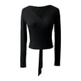 thumbnail image 6 of iiniim Women's Self Tie Long Sleeve Ballet Dance Wrap Top V Neck Crochet Tops Gym Yoga Sport Cover Up A Black XXL, 6 of 7