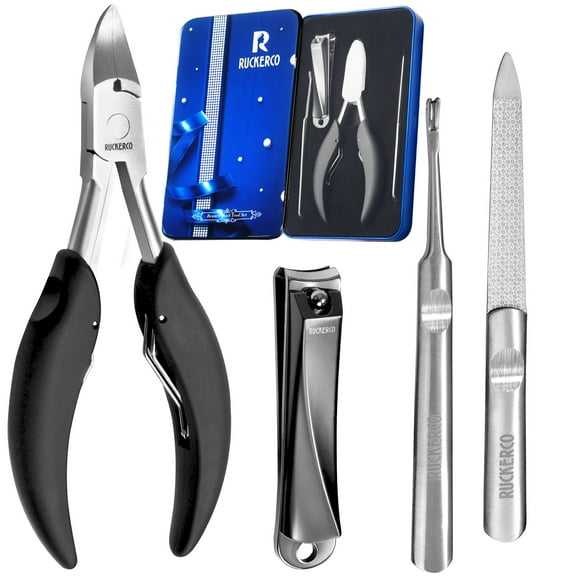 Nail Clippers Set 4Pcs Ingrown Toenail Nail File, Surgical Stainless Steel Treatment Thick Nails, Seniors Skin Remover Cuticle Trimmer Manicure Set Metal Tin Box Suitable For Gifts