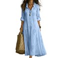 thumbnail image 2 of Womens Boho Dresses Rolled Up Long Sleeve Ruffle V Neck Floral Dresses Casual Loose Vacation Maxi Dresses, M, 2 of 4
